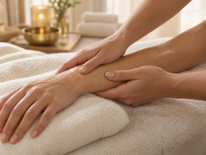 AI-created illustration of relaxing oil massage on the hand and forearm