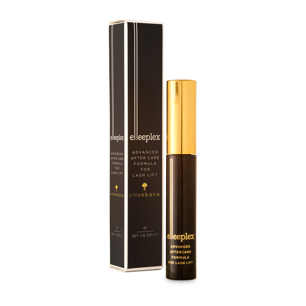 Elleeplex Advanced Aftercare 10 mL: dark bottle with gold cap beside its matching product box.